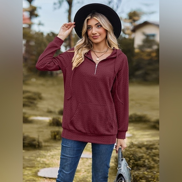 Cable-Knit Comfort Quarter Zip Hoodie - Picture 1 of 5